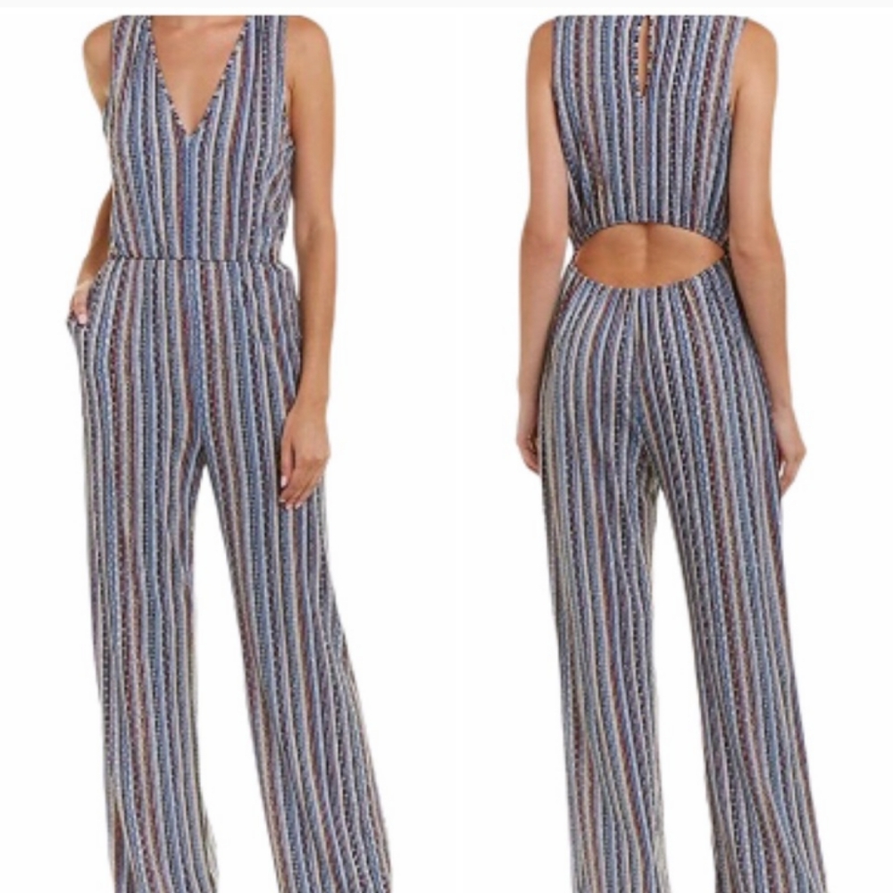 BCBG WideLeg Sleeveless Floral Striped Pattern Jumpsuit NWT